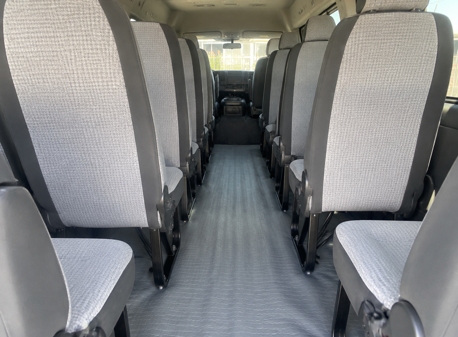 View through the aisle of the passenger van