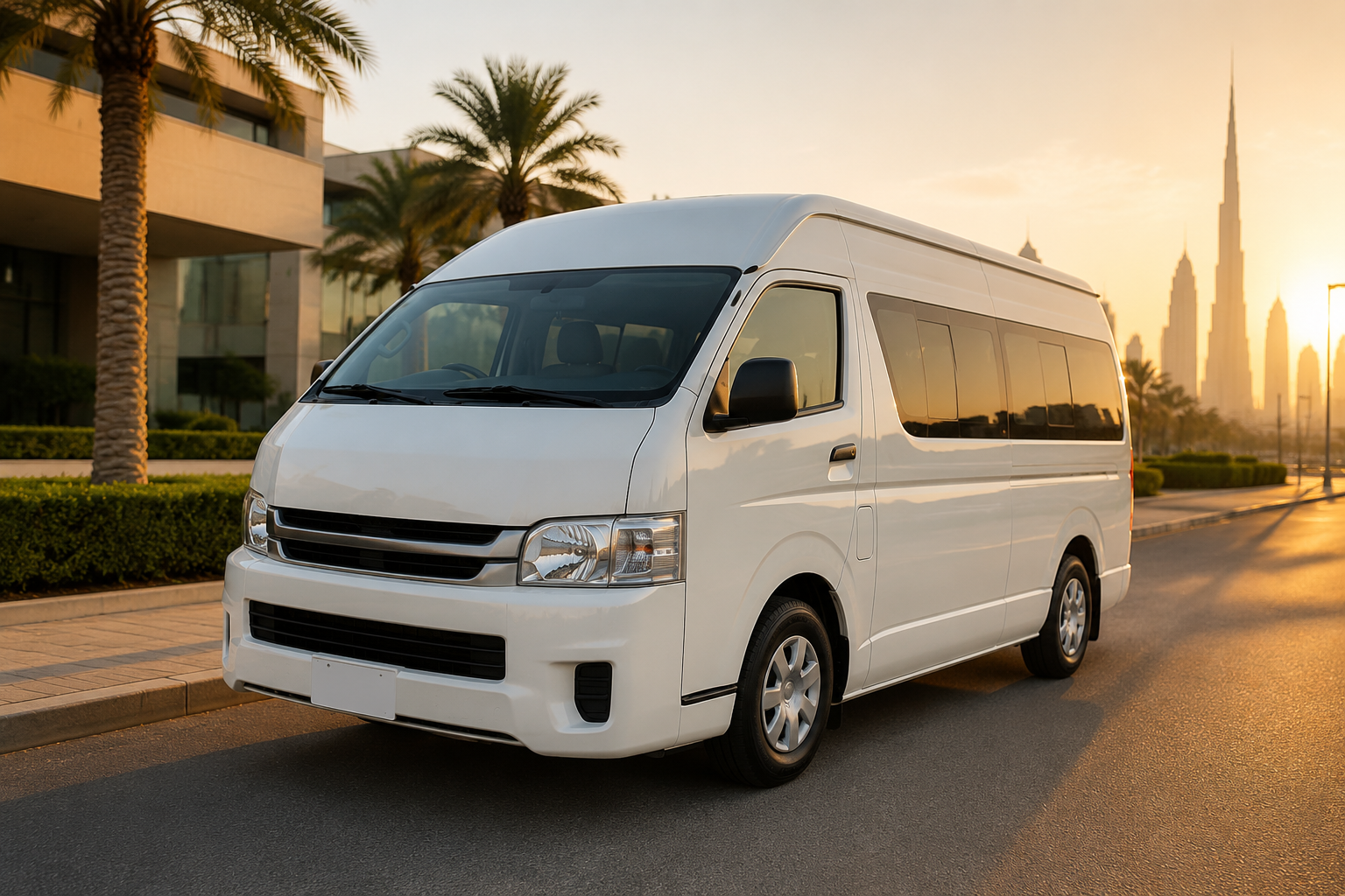 White passenger van on a Dubai street